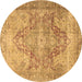 Round Persian Brown Traditional Rug, tr3866brn