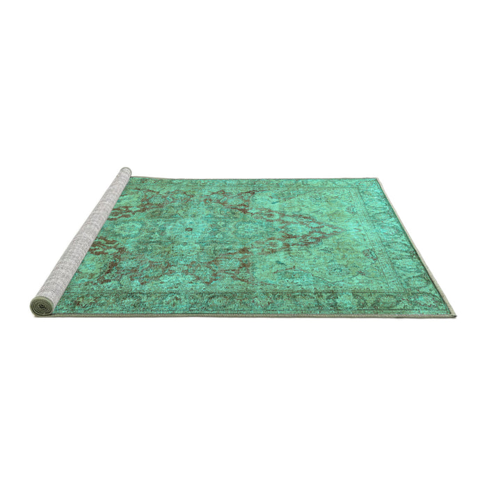 Sideview of Machine Washable Persian Turquoise Traditional Area Rugs, wshtr3866turq