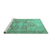 Sideview of Machine Washable Persian Turquoise Traditional Area Rugs, wshtr3866turq