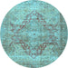 Round Machine Washable Persian Light Blue Traditional Rug, wshtr3866lblu