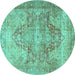 Round Machine Washable Persian Turquoise Traditional Area Rugs, wshtr3866turq