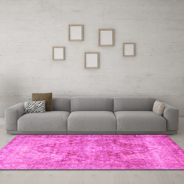 Machine Washable Persian Pink Traditional Rug in a Living Room, wshtr3866pnk