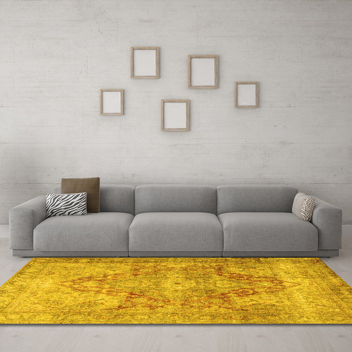 Machine Washable Persian Yellow Traditional Rug in a Living Room, wshtr3866yw
