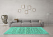 Machine Washable Persian Turquoise Traditional Area Rugs in a Living Room,, wshtr3867turq