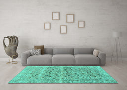 Machine Washable Persian Turquoise Traditional Area Rugs in a Living Room,, wshtr3867turq