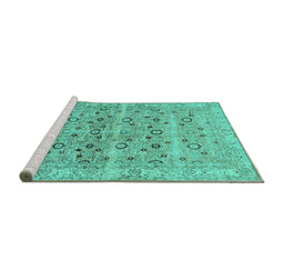 Sideview of Machine Washable Persian Turquoise Traditional Area Rugs, wshtr3867turq
