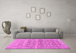 Machine Washable Persian Pink Traditional Rug in a Living Room, wshtr3867pnk