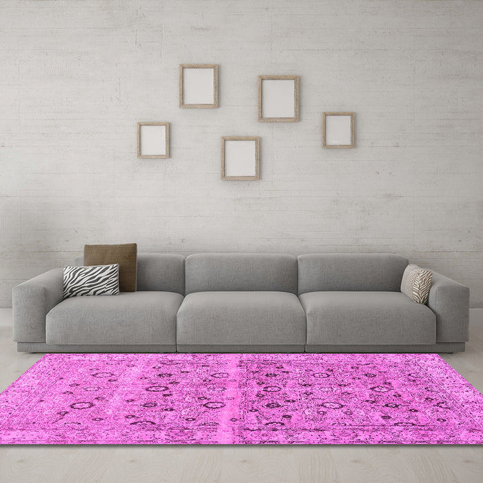 Machine Washable Persian Pink Traditional Rug in a Living Room, wshtr3867pnk