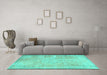 Machine Washable Persian Turquoise Traditional Area Rugs in a Living Room,, wshtr3869turq