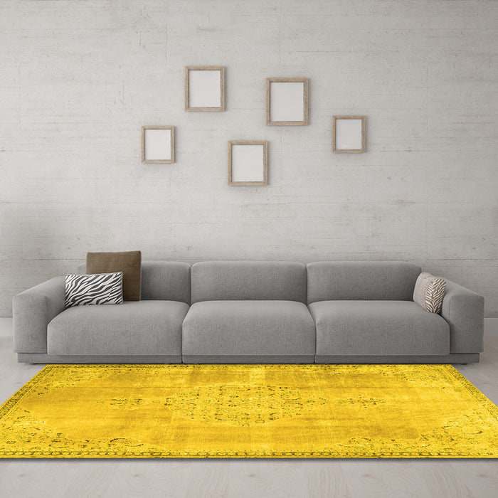Machine Washable Persian Yellow Traditional Rug in a Living Room, wshtr3869yw