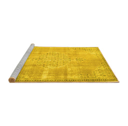 Sideview of Machine Washable Persian Yellow Traditional Rug, wshtr3869yw