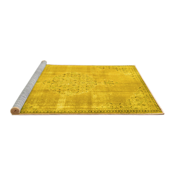 Sideview of Machine Washable Persian Yellow Traditional Rug, wshtr3869yw