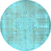 Round Machine Washable Persian Light Blue Traditional Rug, wshtr3869lblu