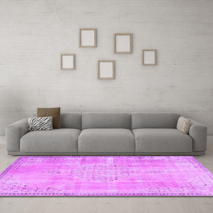 Machine Washable Persian Purple Traditional Area Rugs in a Living Room, wshtr3869pur