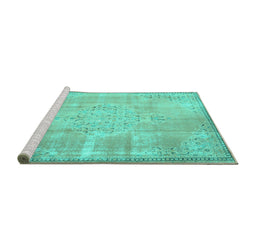 Sideview of Machine Washable Persian Turquoise Traditional Area Rugs, wshtr3869turq
