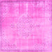 Square Machine Washable Persian Pink Traditional Rug, wshtr3869pnk