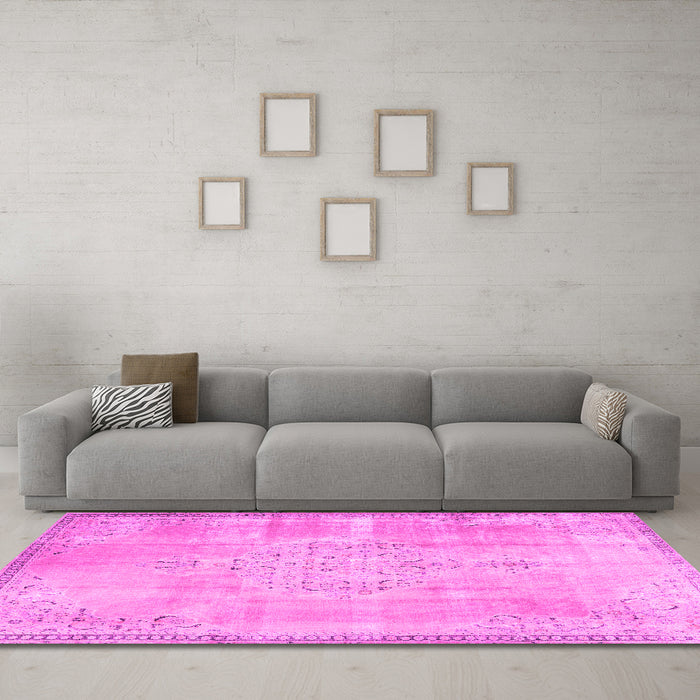 Machine Washable Persian Pink Traditional Rug in a Living Room, wshtr3869pnk