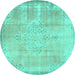 Round Machine Washable Persian Turquoise Traditional Area Rugs, wshtr3869turq