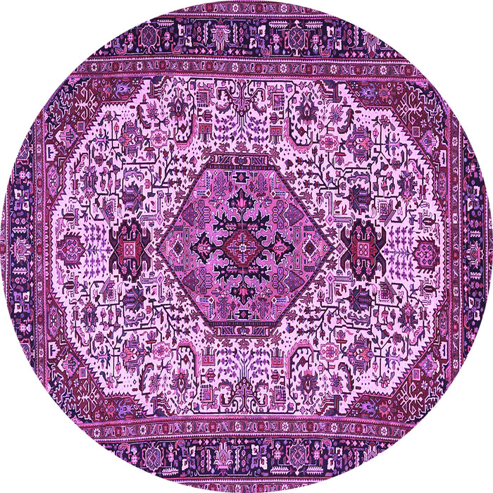 Round Machine Washable Medallion Purple Traditional Area Rugs, wshtr386pur