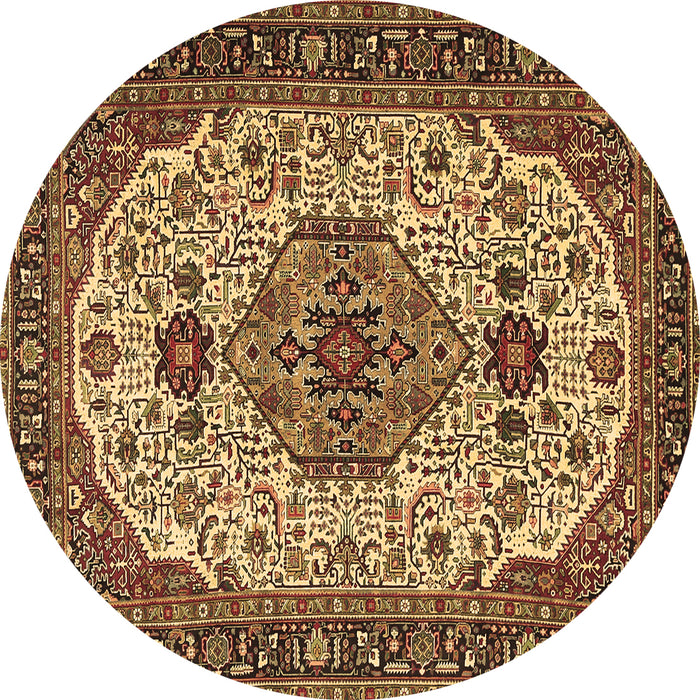 Round Machine Washable Medallion Brown Traditional Rug, wshtr386brn