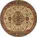 Round Machine Washable Medallion Brown Traditional Rug, wshtr386brn