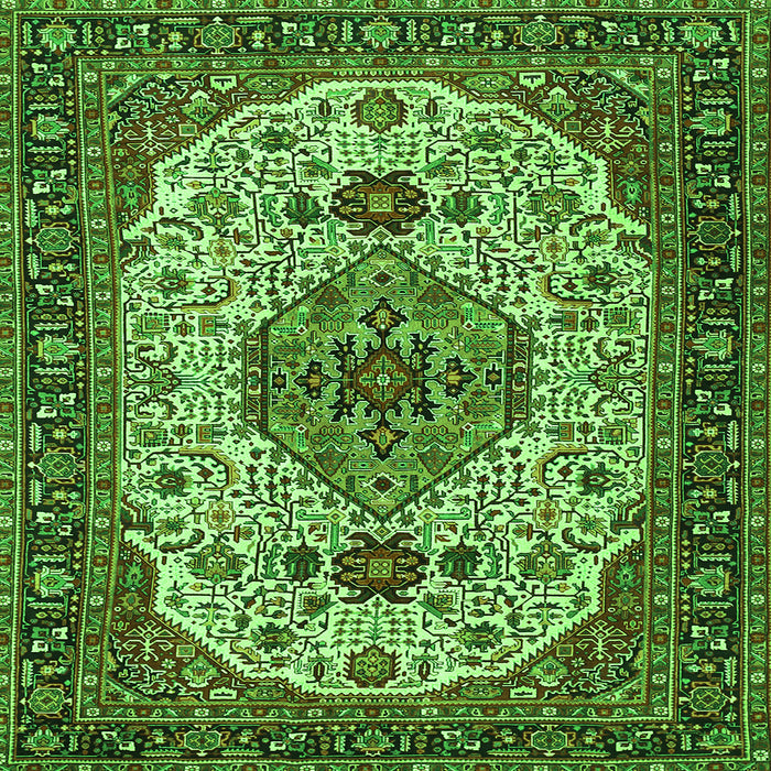 Round Machine Washable Medallion Green Traditional Area Rugs, wshtr386grn