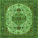 Round Machine Washable Medallion Green Traditional Area Rugs, wshtr386grn