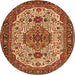 Machine Washable Medallion Orange Traditional Area Rugs, wshtr386org