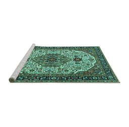 Sideview of Machine Washable Medallion Turquoise Traditional Area Rugs, wshtr386turq