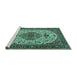 Sideview of Machine Washable Medallion Turquoise Traditional Area Rugs, wshtr386turq