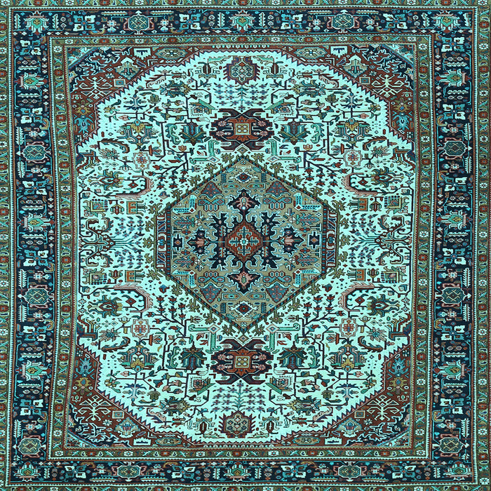 Square Machine Washable Medallion Light Blue Traditional Rug, wshtr386lblu