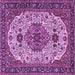 Square Machine Washable Medallion Purple Traditional Area Rugs, wshtr386pur