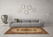 Machine Washable Medallion Brown Traditional Rug in a Living Room,, wshtr386brn