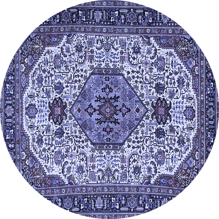 Round Machine Washable Medallion Blue Traditional Rug, wshtr386blu