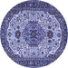 Round Machine Washable Medallion Blue Traditional Rug, wshtr386blu