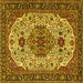 Square Machine Washable Medallion Yellow Traditional Rug, wshtr386yw