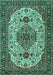 Machine Washable Medallion Turquoise Traditional Area Rugs, wshtr386turq