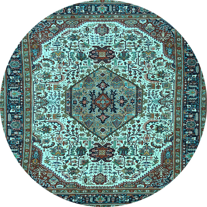 Round Machine Washable Medallion Light Blue Traditional Rug, wshtr386lblu
