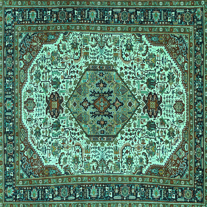 Square Machine Washable Medallion Turquoise Traditional Area Rugs, wshtr386turq