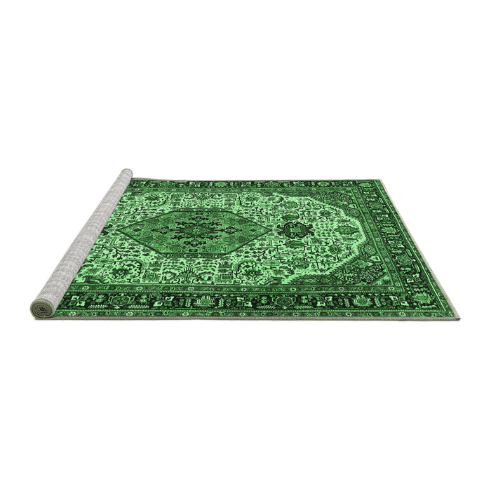 Sideview of Machine Washable Medallion Emerald Green Traditional Area Rugs, wshtr386emgrn