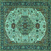 Square Medallion Turquoise Traditional Rug, tr386turq