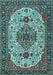 Machine Washable Medallion Light Blue Traditional Rug, wshtr386lblu