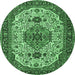 Round Medallion Emerald Green Traditional Rug, tr386emgrn