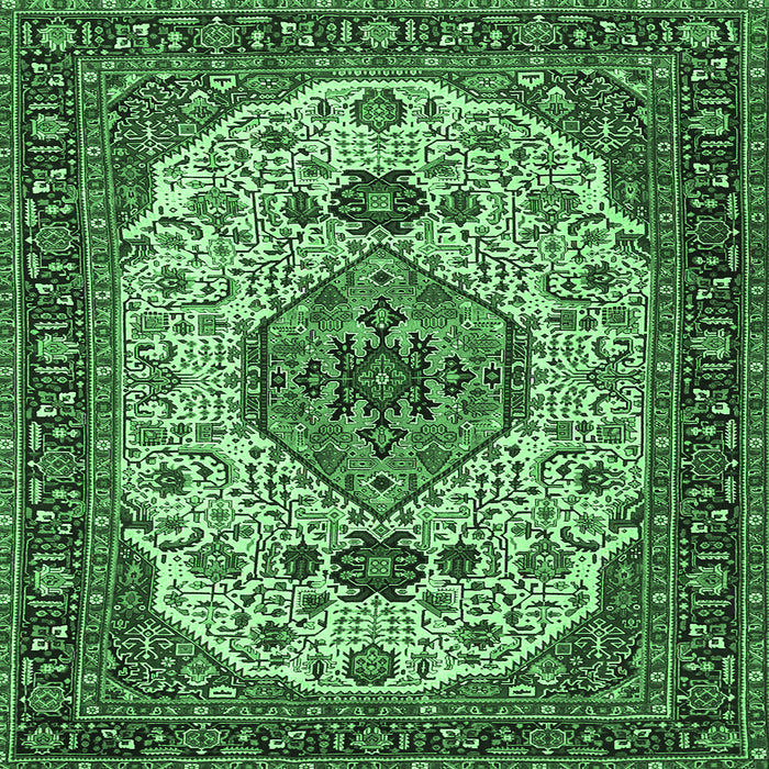 Square Machine Washable Medallion Emerald Green Traditional Area Rugs, wshtr386emgrn