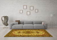 Machine Washable Medallion Yellow Traditional Rug, wshtr386yw