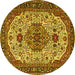 Round Machine Washable Medallion Yellow Traditional Rug, wshtr386yw