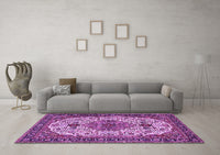 Machine Washable Medallion Purple Traditional Rug, wshtr386pur