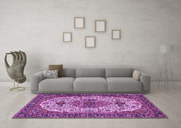 Machine Washable Medallion Purple Traditional Area Rugs in a Living Room, wshtr386pur