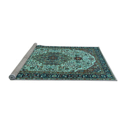 Sideview of Machine Washable Medallion Light Blue Traditional Rug, wshtr386lblu