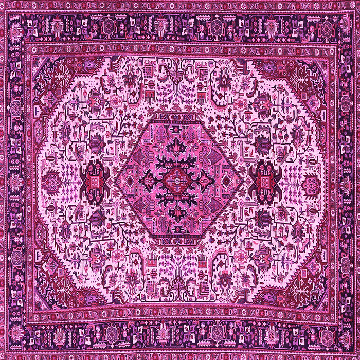 Square Machine Washable Medallion Pink Traditional Rug, wshtr386pnk